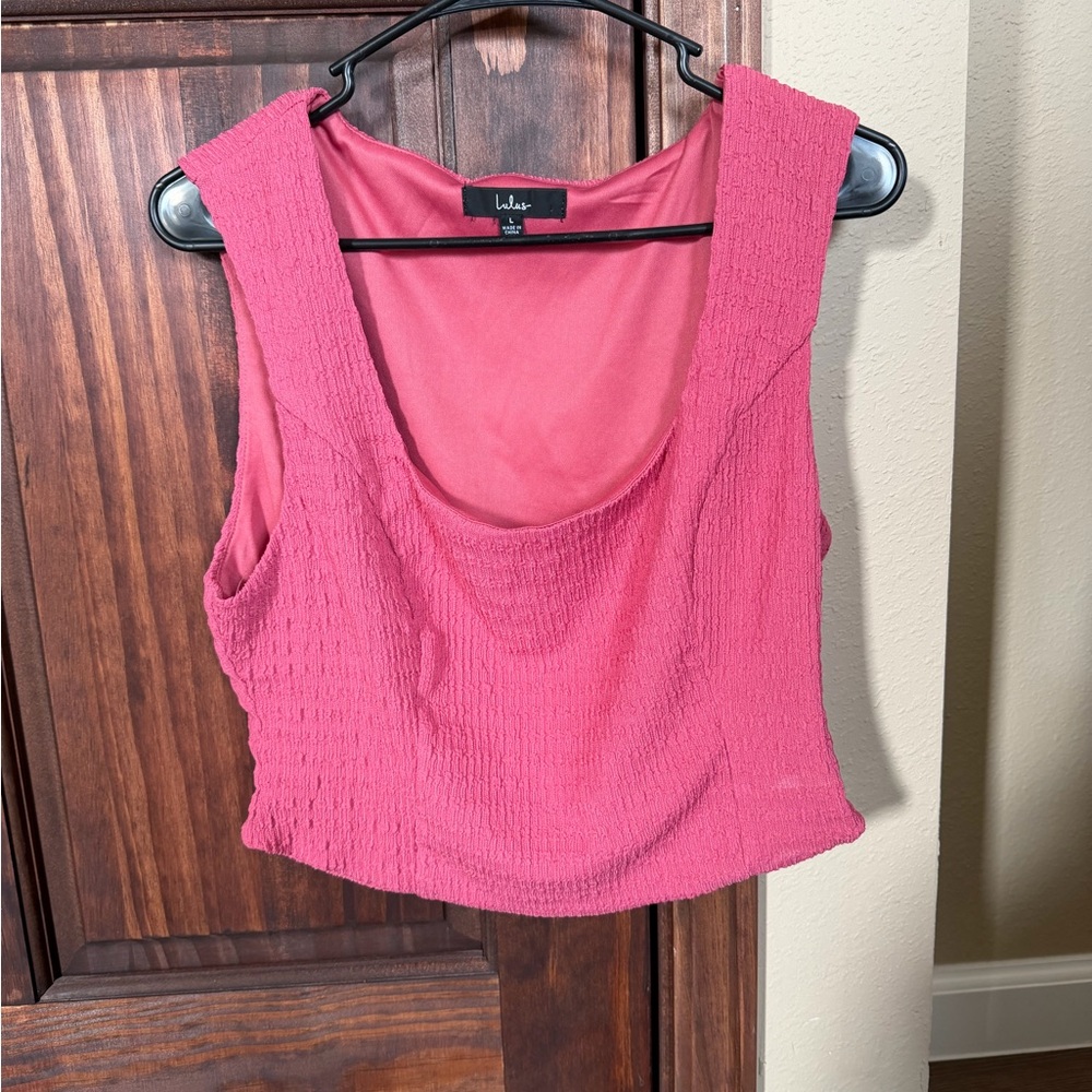 Lulu's Hot Pink Textured Scoop Crop Tank